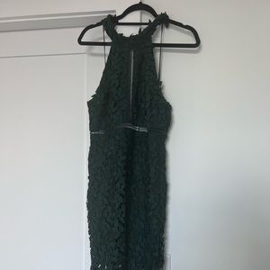 Bardot dark green high neck midi dress